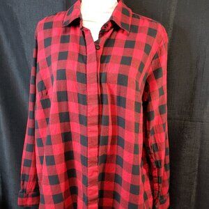 Chadwicks Red Cotton Buffalo Plaid Flannel Tunic Shirt womens L XL POCKETS